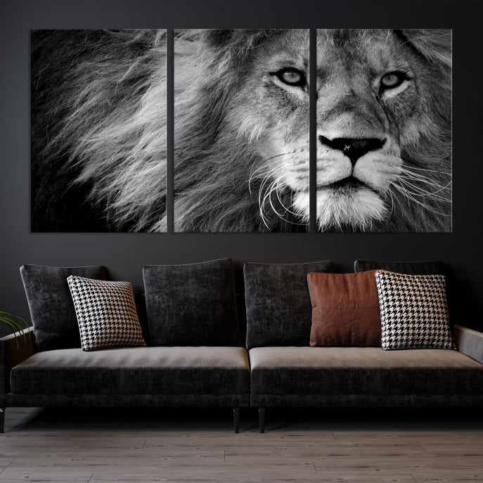 Large Black and White Lion Canvas Wall Art Print