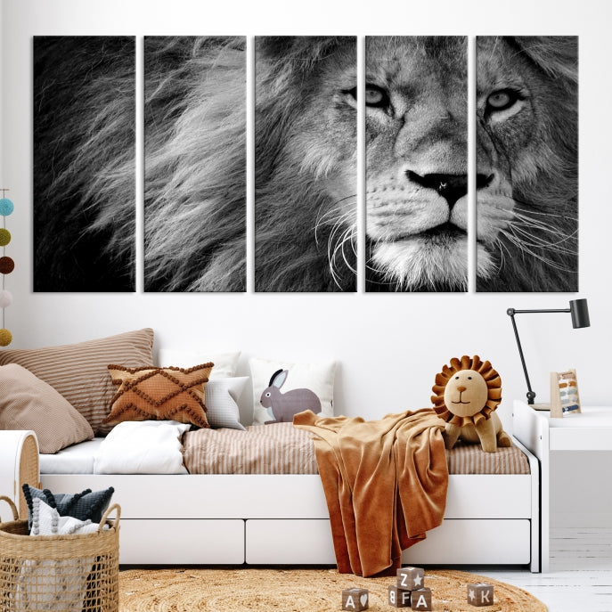 Large Black and White Lion Canvas Wall Art Print