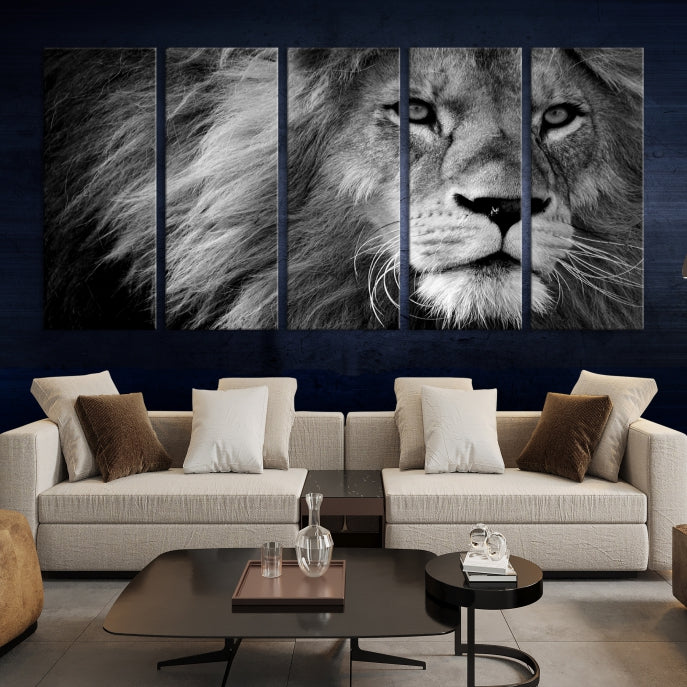 Large Black and White Lion Canvas Wall Art Print