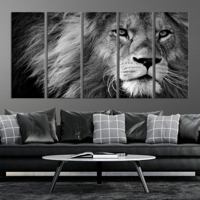 Large Black and White Lion Canvas Wall Art Print