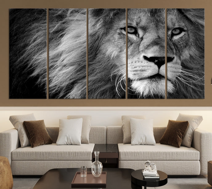 Large Black and White Lion Canvas Wall Art Print