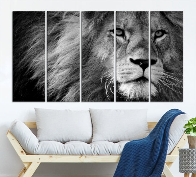 Large Black and White Lion Canvas Wall Art Print