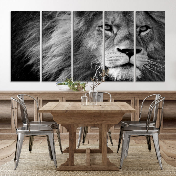 Large Black and White Lion Canvas Wall Art Print