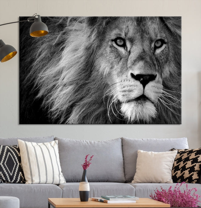 Large Black and White Lion Canvas Wall Art Print