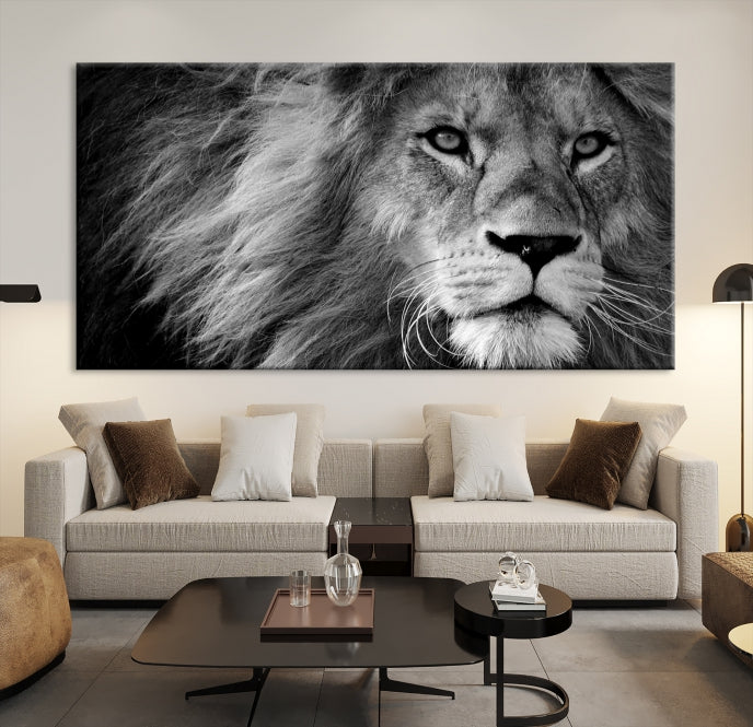 Large Black and White Lion Canvas Wall Art Print