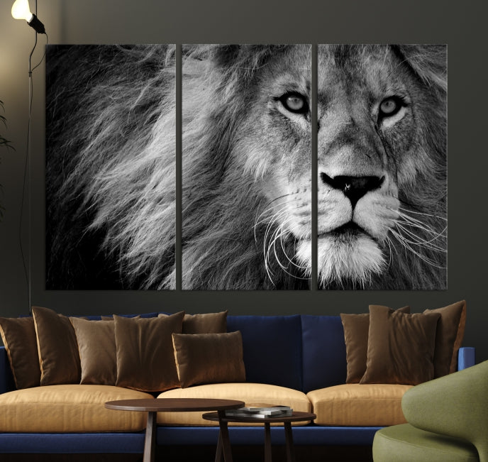 Large Black and White Lion Canvas Wall Art Print