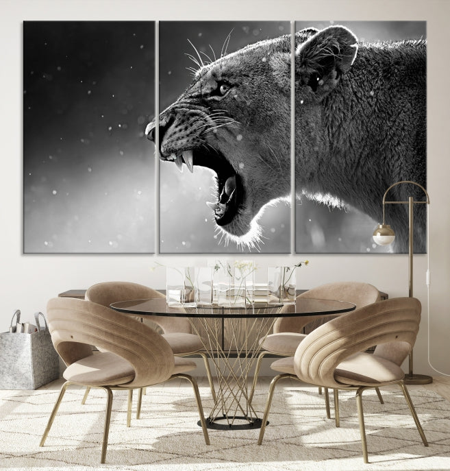 Large Black and White Lioness Wall Art Canvas Print