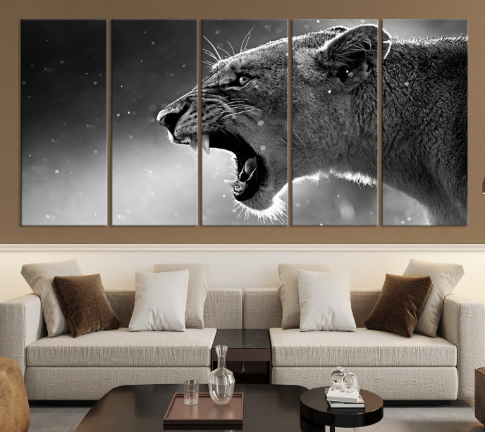 Large Black and White Lioness Wall Art Canvas Print