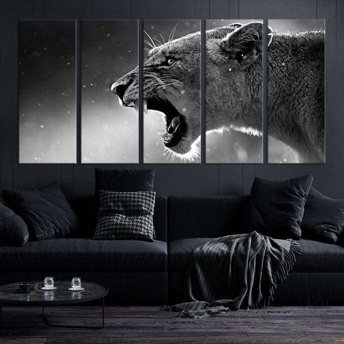 Large Black and White Lioness Wall Art Canvas Print