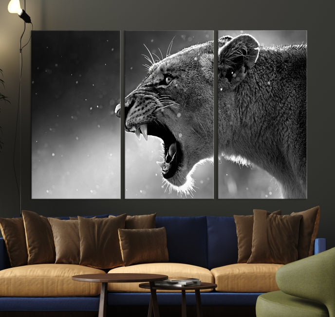 Large Black and White Lioness Wall Art Canvas Print