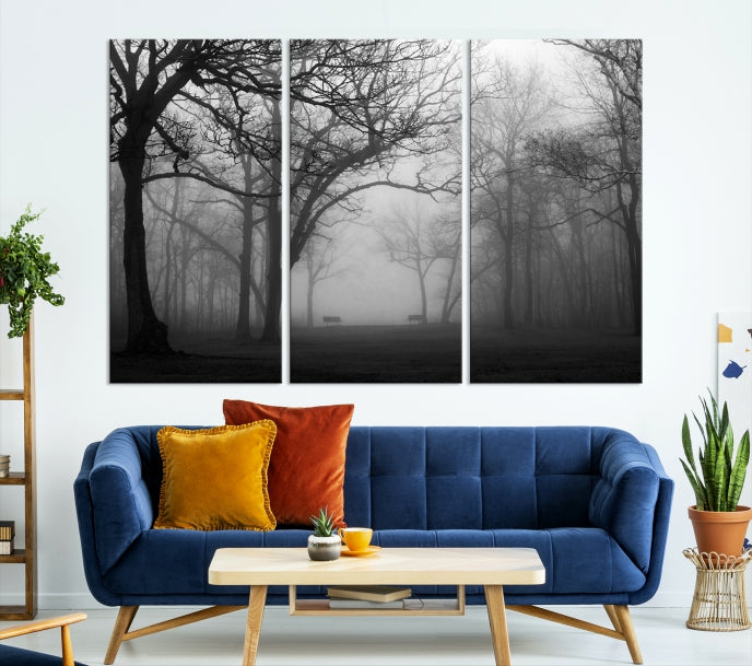 Large Black and White Nature Wall Art Foggy Forest Wall Art Canvas Print