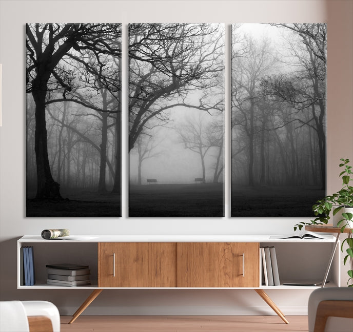 Large Black and White Nature Wall Art Foggy Forest Wall Art Canvas Print