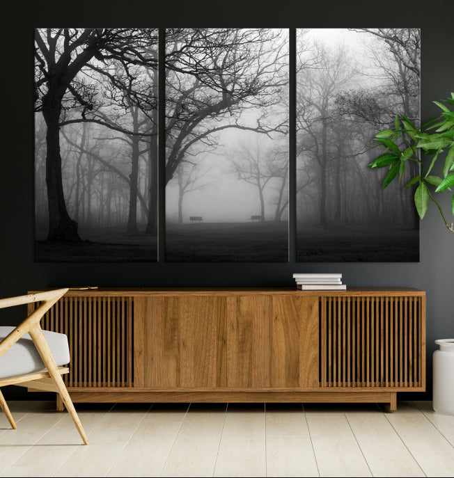 Large Black and White Nature Wall Art Foggy Forest Wall Art Canvas Print