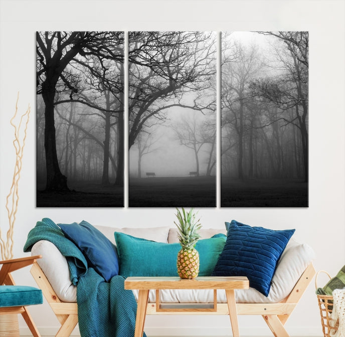 Large Black and White Nature Wall Art Foggy Forest Wall Art Canvas Print