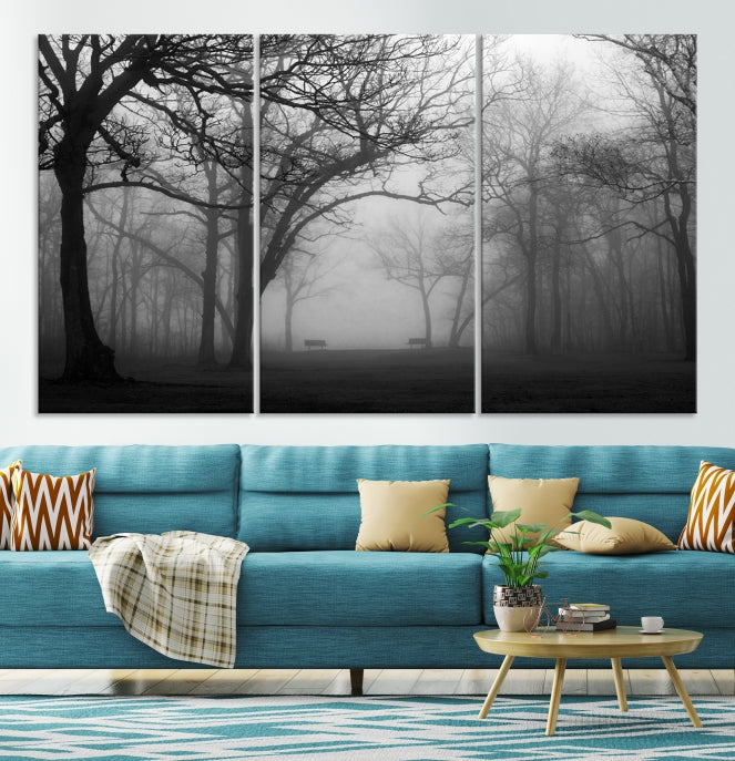 Large Black and White Nature Wall Art Foggy Forest Wall Art Canvas Print