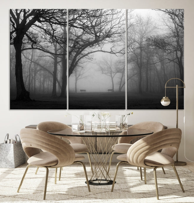 Large Black and White Nature Wall Art Foggy Forest Wall Art Canvas Print