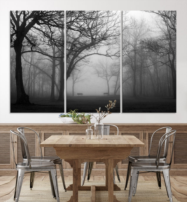 Large Black and White Nature Wall Art Foggy Forest Wall Art Canvas Print