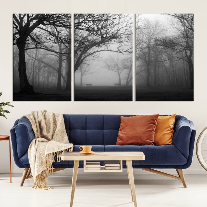 Large Black and White Nature Wall Art Foggy Forest Wall Art Canvas Print