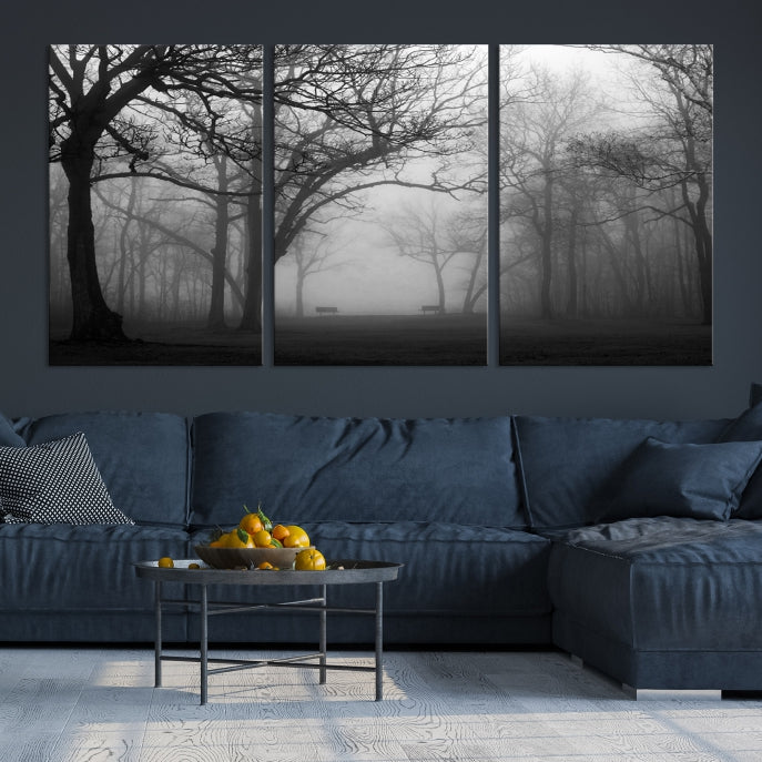 Large Black and White Nature Wall Art Foggy Forest Wall Art Canvas Print