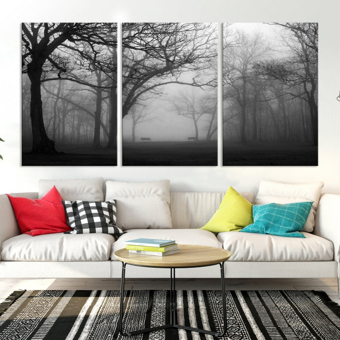 Large Black and White Nature Wall Art Foggy Forest Wall Art Canvas Print