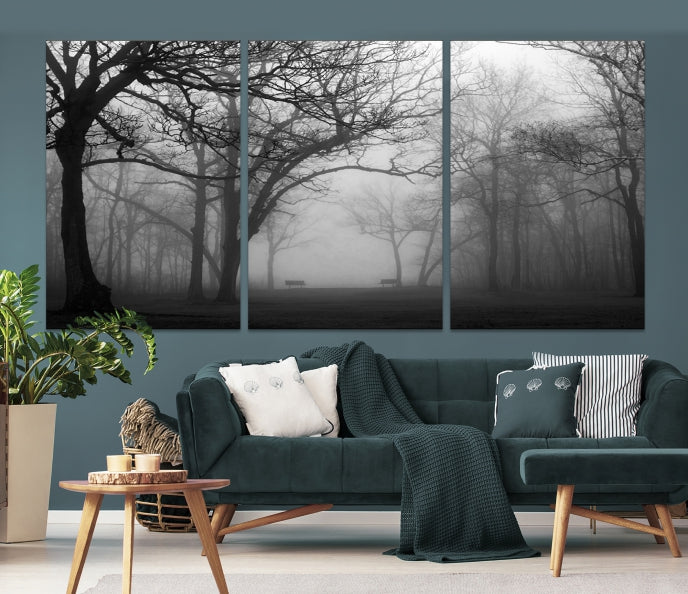 Large Black and White Nature Wall Art Foggy Forest Wall Art Canvas Print