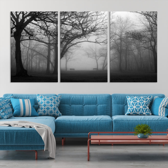 Large Black and White Nature Wall Art Foggy Forest Wall Art Canvas Print