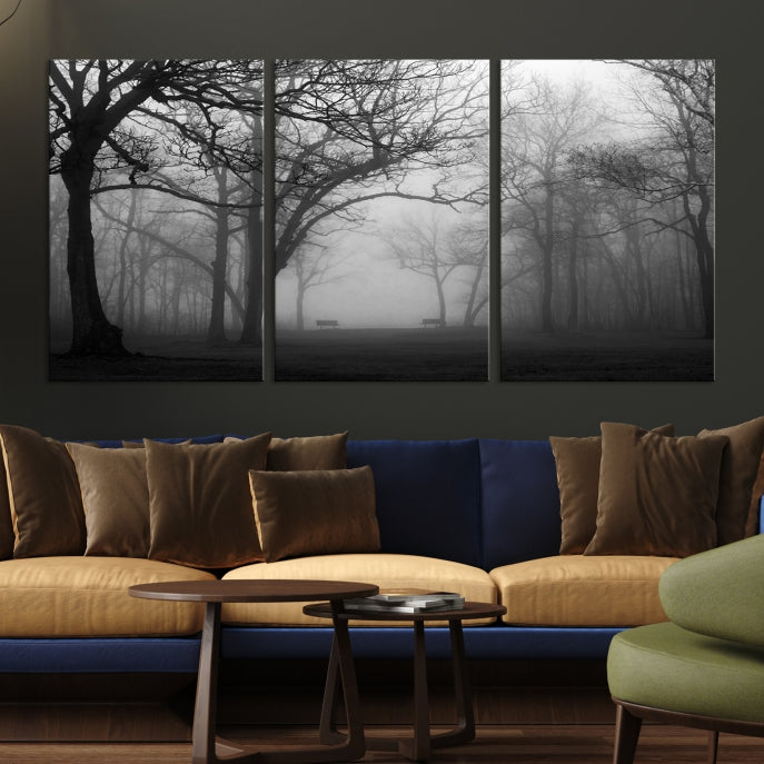 Large Black and White Nature Wall Art Foggy Forest Wall Art Canvas Print