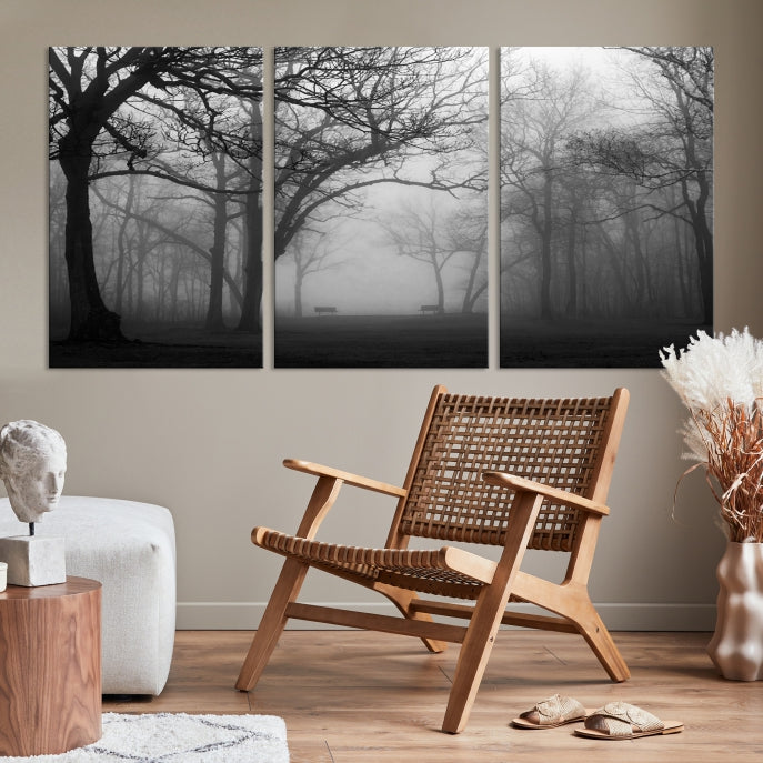 Large Black and White Nature Wall Art Foggy Forest Wall Art Canvas Print