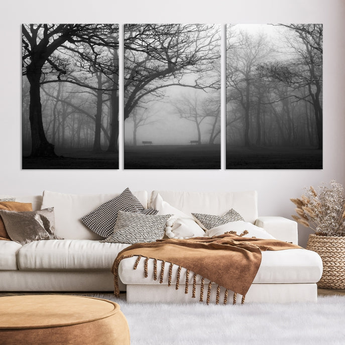 Large Black and White Nature Wall Art Foggy Forest Wall Art Canvas Print