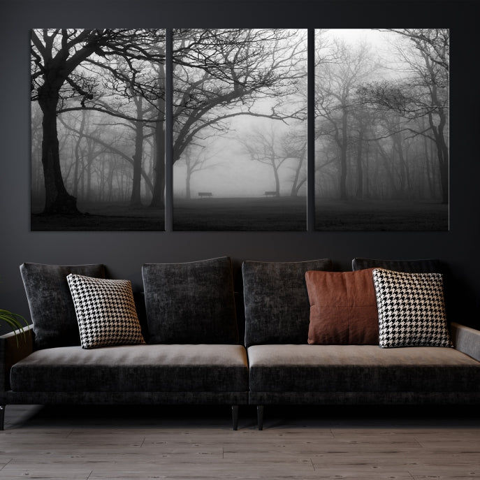 Large Black and White Nature Wall Art Foggy Forest Wall Art Canvas Print