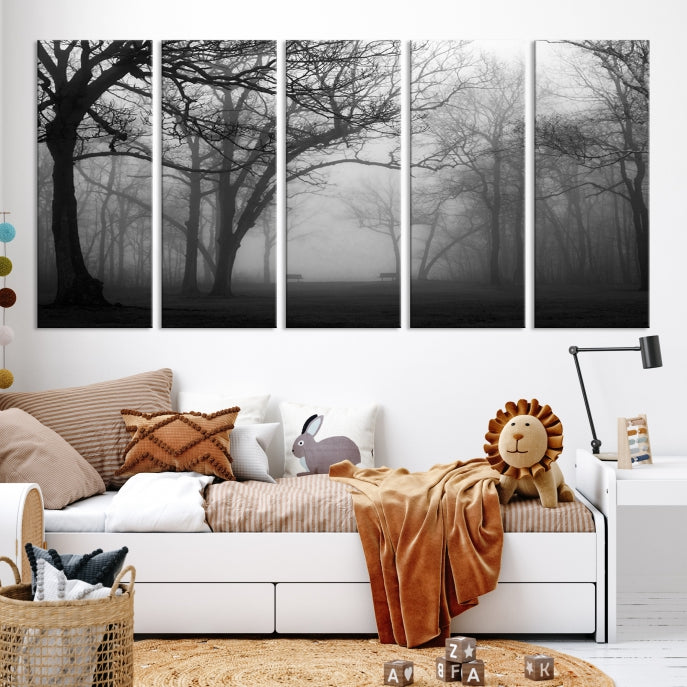 Large Black and White Nature Wall Art Foggy Forest Wall Art Canvas Print