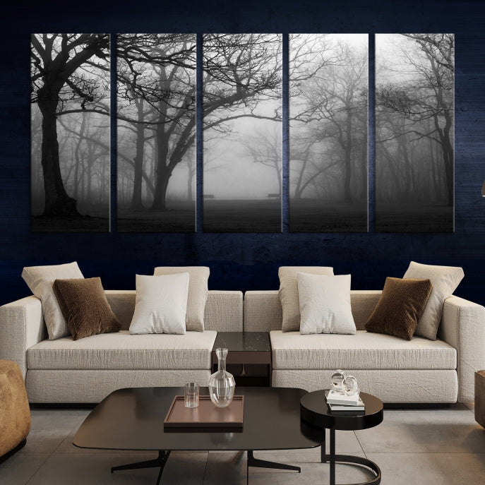 Large Black and White Nature Wall Art Foggy Forest Wall Art Canvas Print