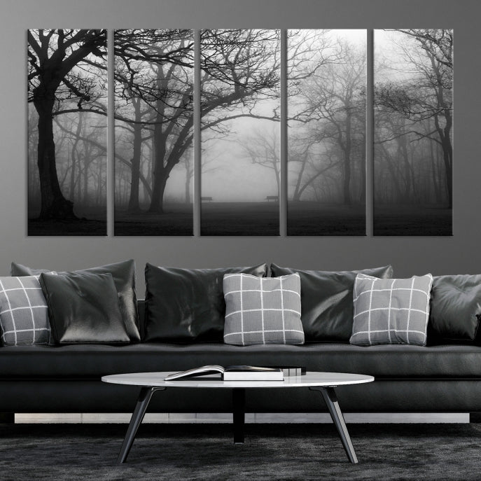 Large Black and White Nature Wall Art Foggy Forest Wall Art Canvas Print