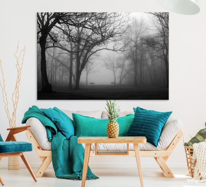 Large Black and White Nature Wall Art Foggy Forest Wall Art Canvas Print