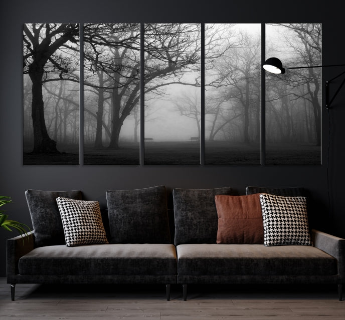 Large Black and White Nature Wall Art Foggy Forest Wall Art Canvas Print