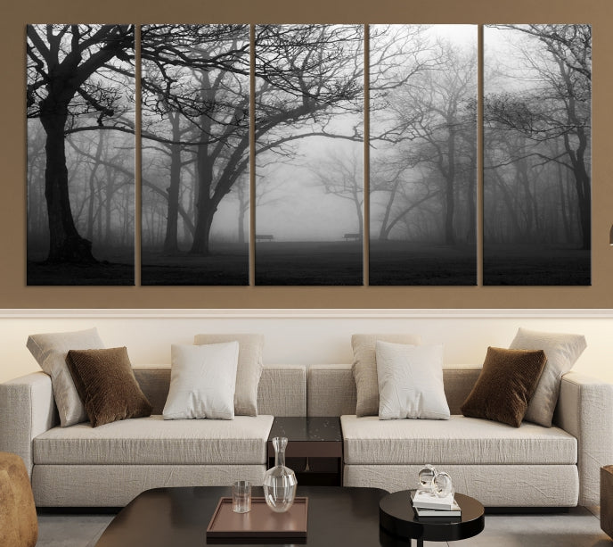 Large Black and White Nature Wall Art Foggy Forest Wall Art Canvas Print