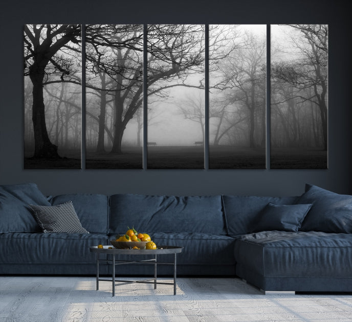 Large Black and White Nature Wall Art Foggy Forest Wall Art Canvas Print