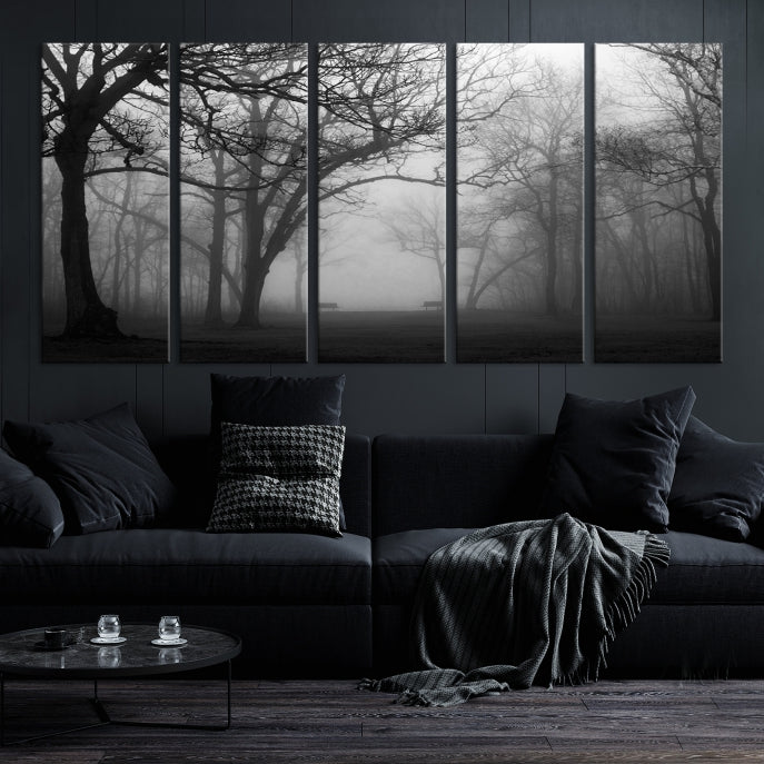 Large Black and White Nature Wall Art Foggy Forest Wall Art Canvas Print