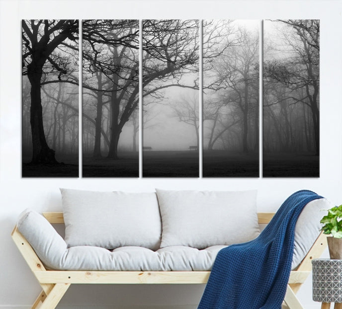 Large Black and White Nature Wall Art Foggy Forest Wall Art Canvas Print