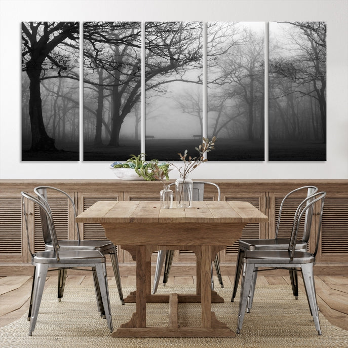 Large Black and White Nature Wall Art Foggy Forest Wall Art Canvas Print