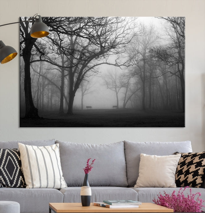 Large Black and White Nature Wall Art Foggy Forest Wall Art Canvas Print