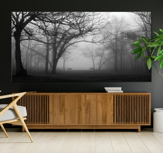 Large Black and White Nature Wall Art Foggy Forest Wall Art Canvas Print