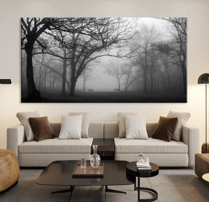 Large Black and White Nature Wall Art Foggy Forest Wall Art Canvas Print