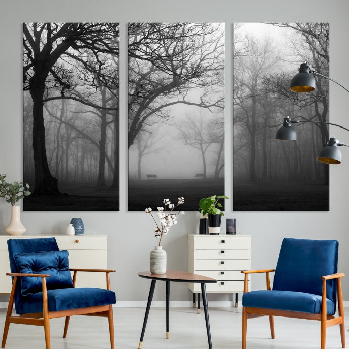 Large Black and White Nature Wall Art Foggy Forest Wall Art Canvas Print