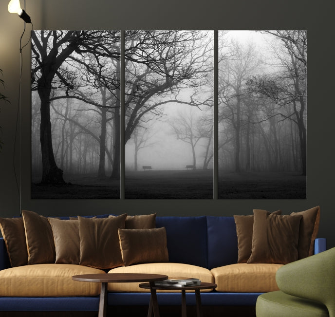 Large Black and White Nature Wall Art Foggy Forest Wall Art Canvas Print