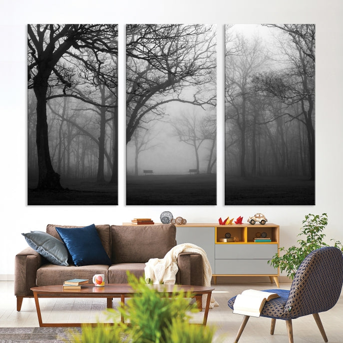 Large Black and White Nature Wall Art Foggy Forest Wall Art Canvas Print