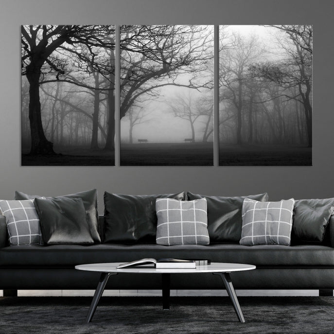 Large Black and White Nature Wall Art Foggy Forest Wall Art Canvas Print