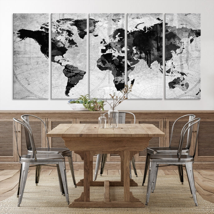 Large Black World Map Wall Art Framed Canvas Giclee Print