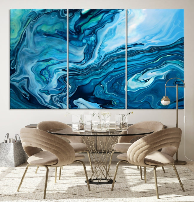 Large Blue Marble Fluid Effect Abstract Canvas Wall Art Giclee Print