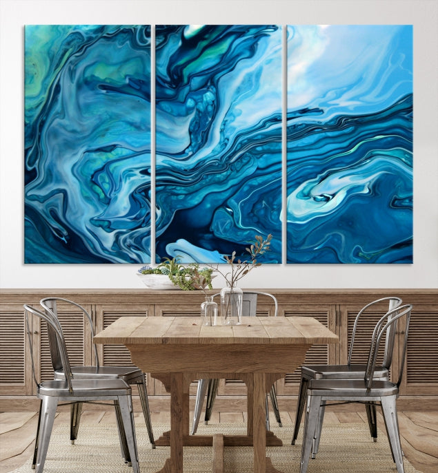 Large Blue Marble Fluid Effect Abstract Canvas Wall Art Giclee Print